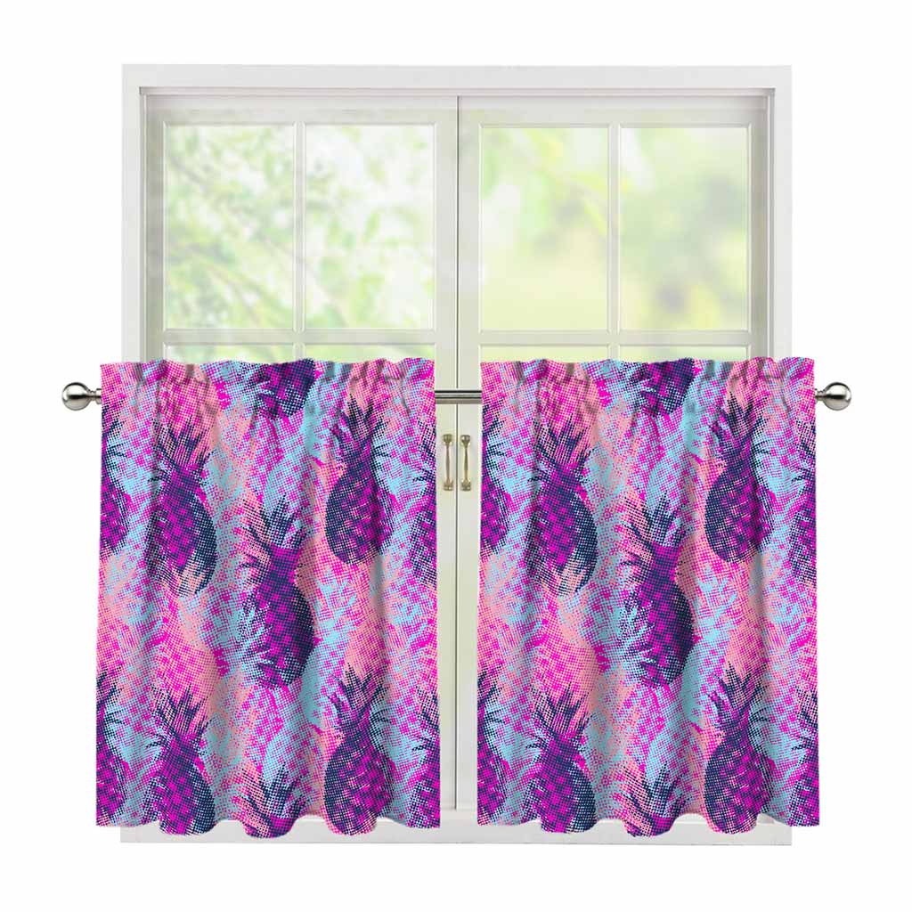 Neon Trippy Pineapple Pattern Print Tier Curtains