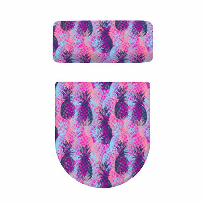 Neon Trippy Pineapple Pattern Print Toilet Lid And Tank Cover Set