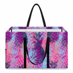 Neon Trippy Pineapple Pattern Print Utility Tote Bag