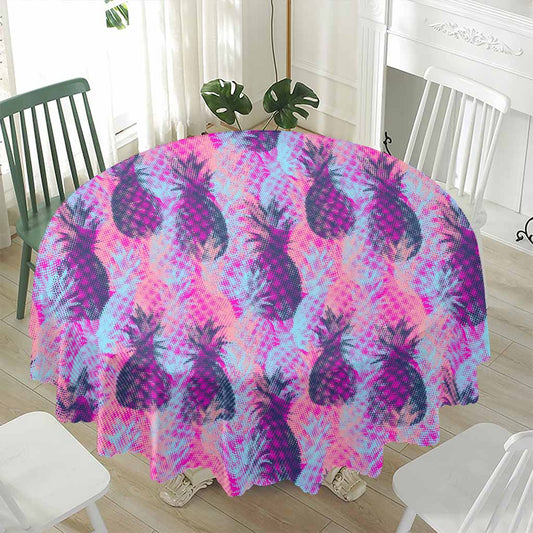Neon Trippy Pineapple Pattern Print Waterproof Round Tablecloth