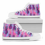 Neon Trippy Pineapple Pattern Print White High Top Sneakers