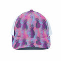 Neon Trippy Pineapple Pattern Print White Mesh Trucker Hat