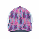 Neon Trippy Pineapple Pattern Print White Mesh Trucker Cap