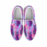 Neon Trippy Pineapple Pattern Print White Slip On Sneakers