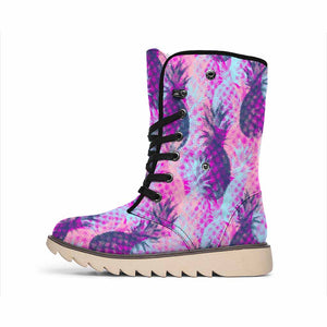 Neon Trippy Pineapple Pattern Print Winter Boots