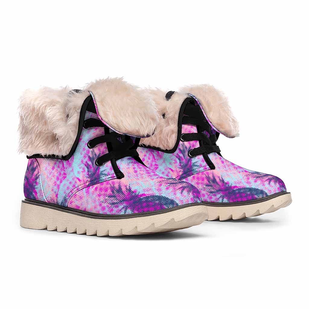 Neon Trippy Pineapple Pattern Print Winter Boots