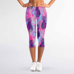 Neon Trippy Pineapple Pattern Print Women's Capri Leggings