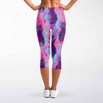 Neon Trippy Pineapple Pattern Print Women's Capri Leggings