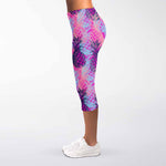 Neon Trippy Pineapple Pattern Print Women's Capri Leggings