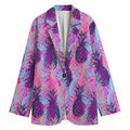 Neon Trippy Pineapple Pattern Print Women's Cotton Blazer