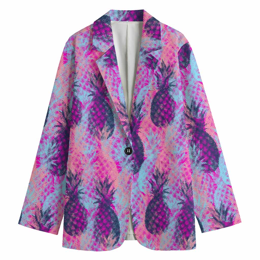 Neon Trippy Pineapple Pattern Print Women's Cotton Blazer