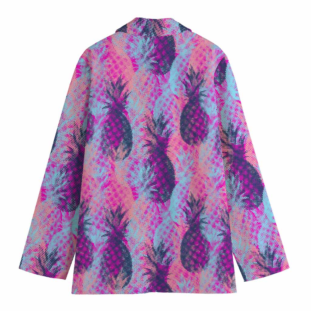 Neon Trippy Pineapple Pattern Print Women's Cotton Blazer