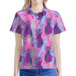 Neon Trippy Pineapple Pattern Print Women's Polo Shirt