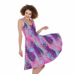 Neon Trippy Pineapple Pattern Print Women's Sleeveless Dress