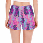 Neon Trippy Pineapple Pattern Print Women's Split Running Shorts