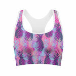 Neon Trippy Pineapple Pattern Print Women's Sports Bra