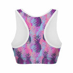 Neon Trippy Pineapple Pattern Print Women's Sports Bra
