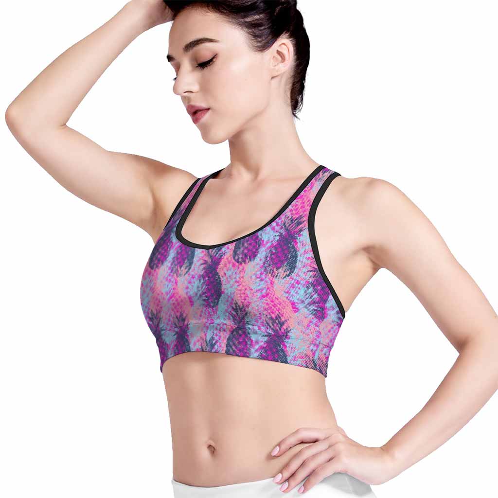 Neon Trippy Pineapple Pattern Print Women's Sports Bra
