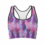Neon Trippy Pineapple Pattern Print Women's Sports Bra