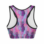 Neon Trippy Pineapple Pattern Print Women's Sports Bra