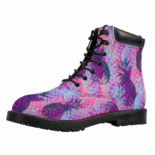 Neon Trippy Pineapple Pattern Print Work Boots