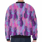 Neon Trippy Pineapple Pattern Print Zip Sleeve Bomber Jacket