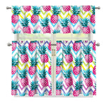 Neon Zig Zag Pineapple Pattern Print 3 Piece Kitchen Curtains