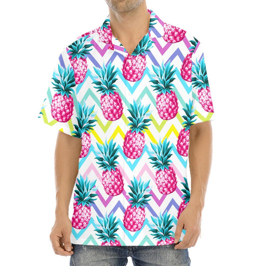 Neon Zig Zag Pineapple Pattern Print Aloha Shirt