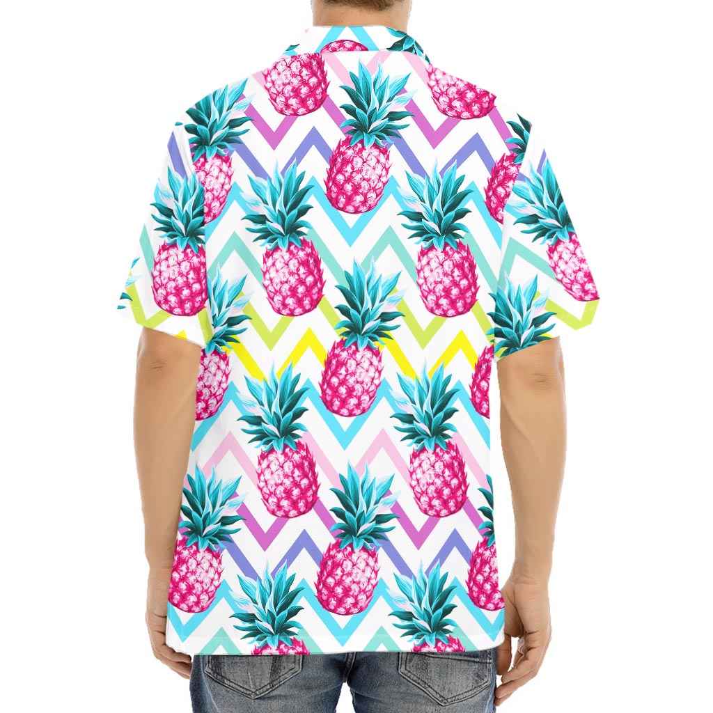 Neon Zig Zag Pineapple Pattern Print Aloha Shirt