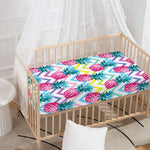 Neon Zig Zag Pineapple Pattern Print Baby Crib Sheet