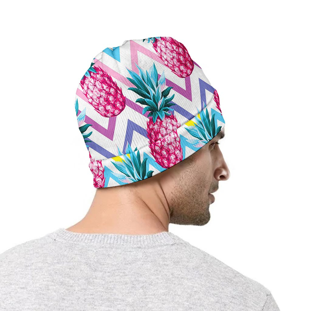 Neon Zig Zag Pineapple Pattern Print Beanie