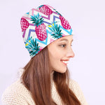 Neon Zig Zag Pineapple Pattern Print Beanie