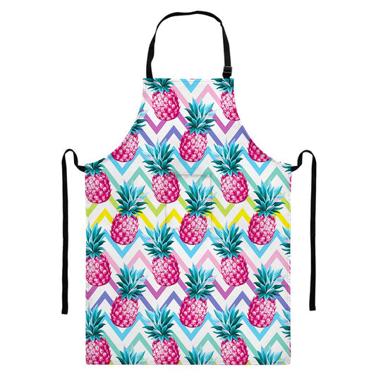 Neon Zig Zag Pineapple Pattern Print Bib Apron With Pocket