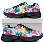 Neon Zig Zag Pineapple Pattern Print Black Chunky Shoes