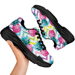 Neon Zig Zag Pineapple Pattern Print Black Chunky Shoes