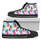 Neon Zig Zag Pineapple Pattern Print Black High Top Sneakers