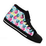 Neon Zig Zag Pineapple Pattern Print Black High Top Sneakers
