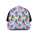 Neon Zig Zag Pineapple Pattern Print Black Mesh Trucker Hat