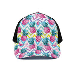 Neon Zig Zag Pineapple Pattern Print Black Mesh Trucker Cap