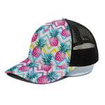 Neon Zig Zag Pineapple Pattern Print Black Mesh Trucker Cap