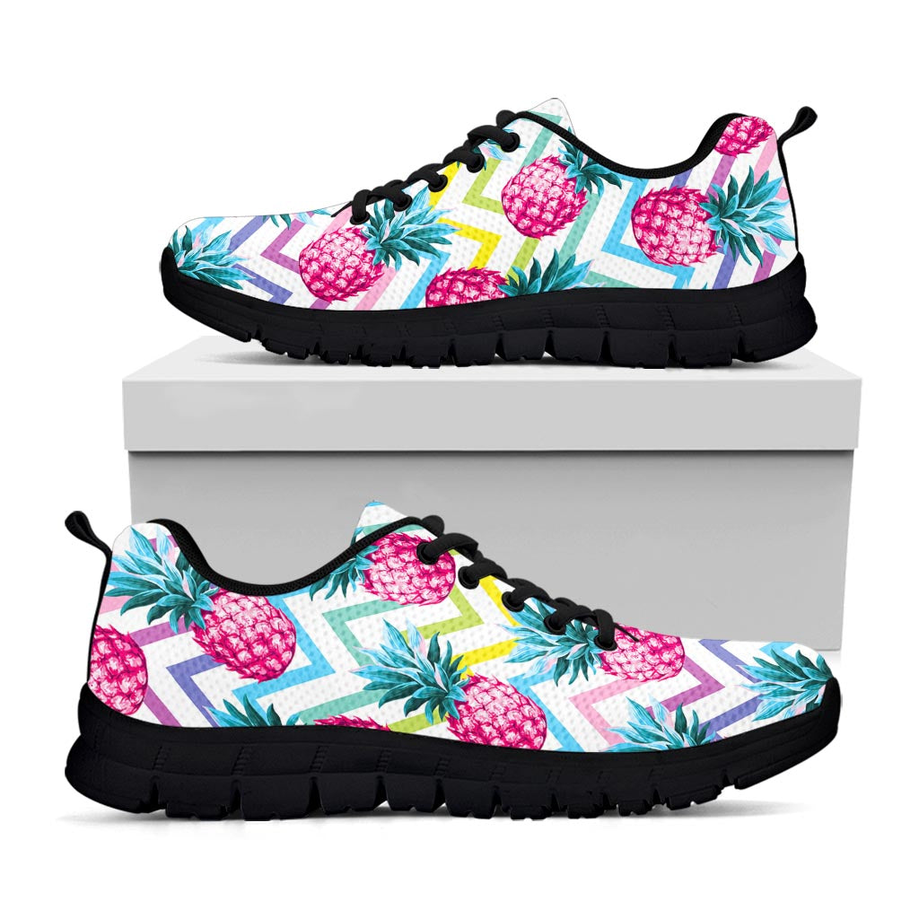 Neon Zig Zag Pineapple Pattern Print Black Running Shoes
