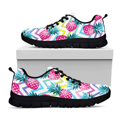 Neon Zig Zag Pineapple Pattern Print Black Running Shoes
