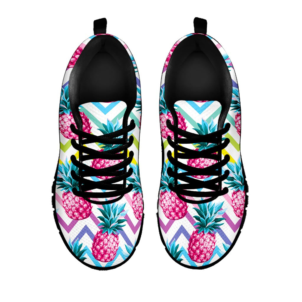 Neon Zig Zag Pineapple Pattern Print Black Running Shoes