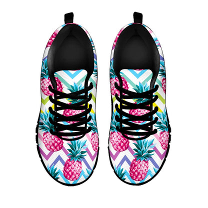 Neon Zig Zag Pineapple Pattern Print Black Running Shoes
