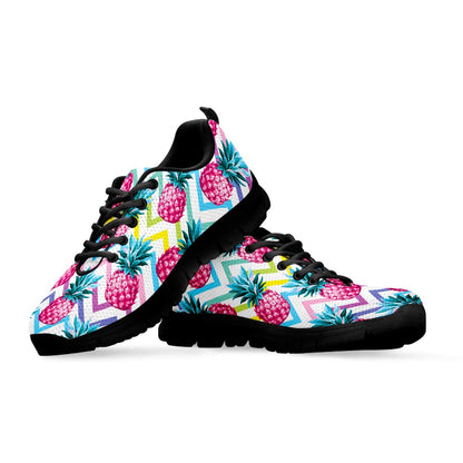 Neon Zig Zag Pineapple Pattern Print Black Running Shoes