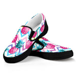 Neon Zig Zag Pineapple Pattern Print Black Slip On Sneakers