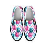 Neon Zig Zag Pineapple Pattern Print Black Slip On Sneakers