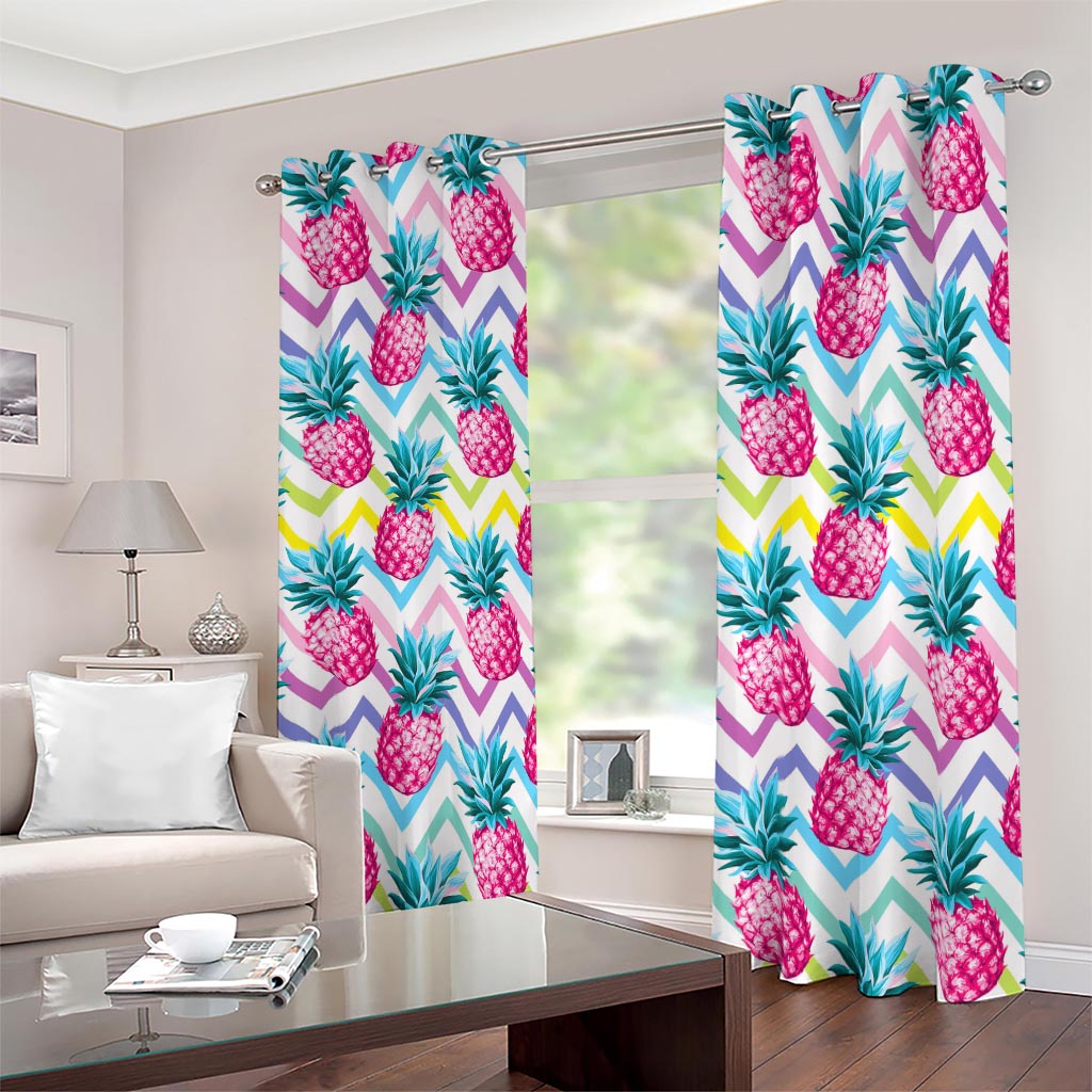 Neon Zig Zag Pineapple Pattern Print Blackout Grommet Curtains