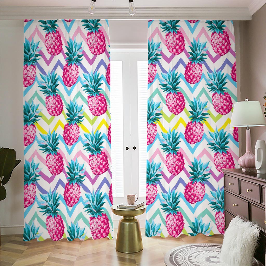 Neon Zig Zag Pineapple Pattern Print Blackout Pencil Pleat Curtains