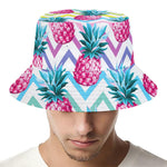 Neon Zig Zag Pineapple Pattern Print Bucket Hat